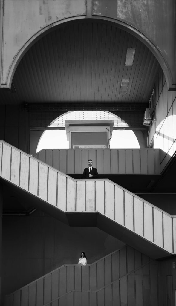 person on abstract stairs